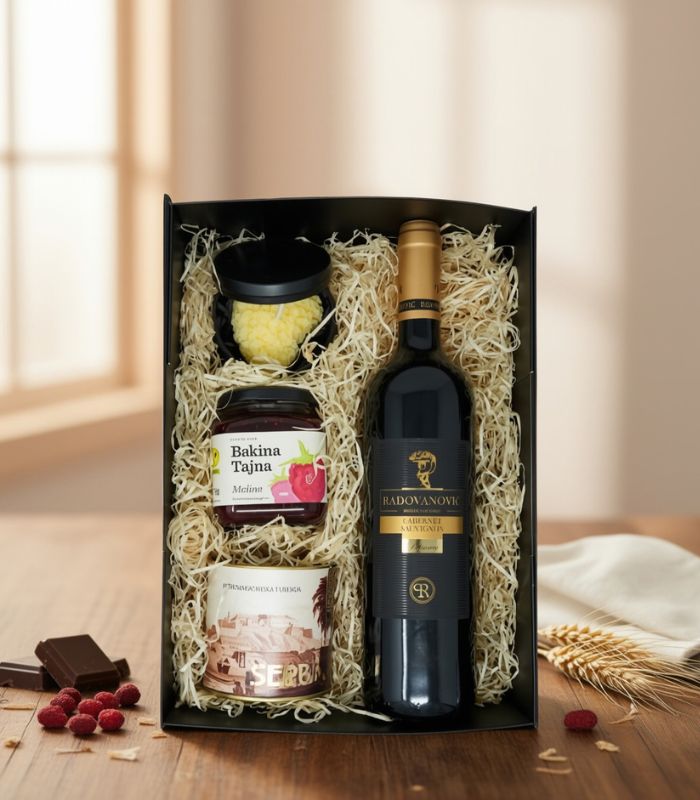 geschenkbox rotwein 3 serbische spezialitaeten rakija vino